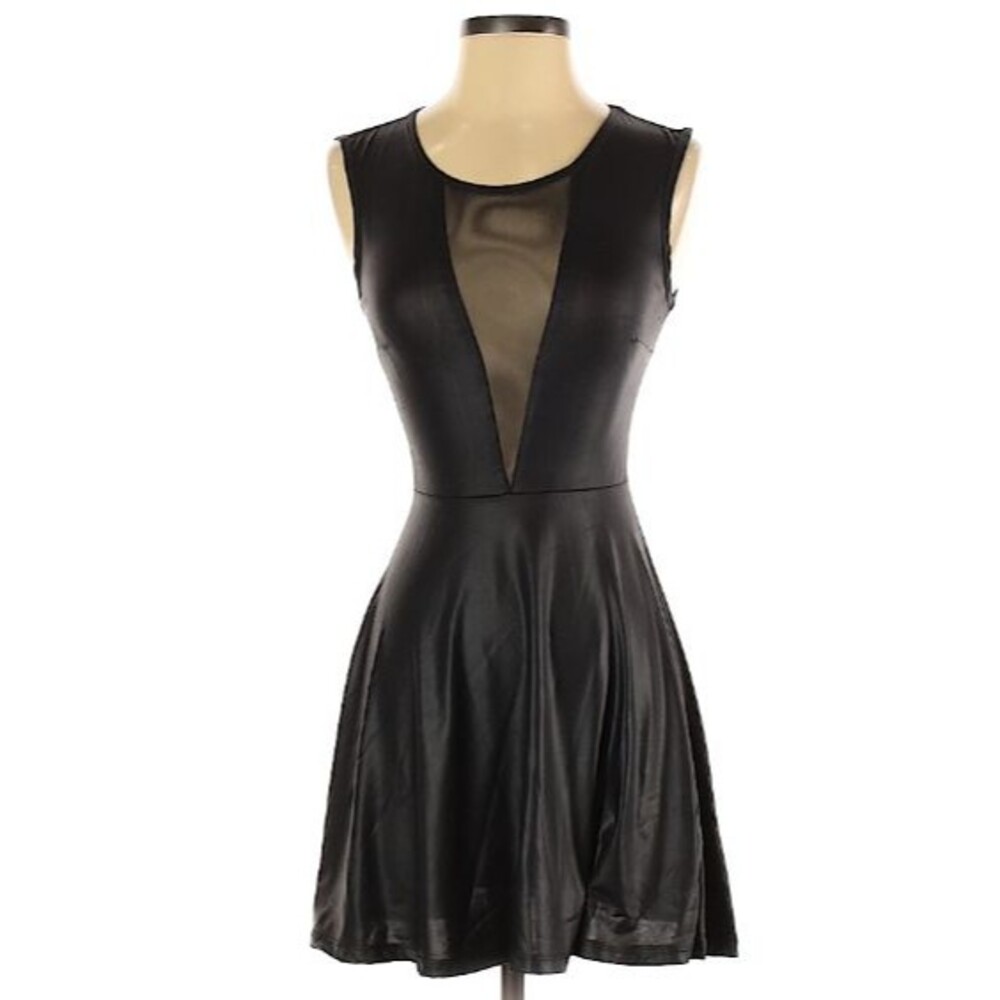 Guess Mini Cocktail Dress Small Black Mesh Faux Leather Dark Romantic Whimsigoth